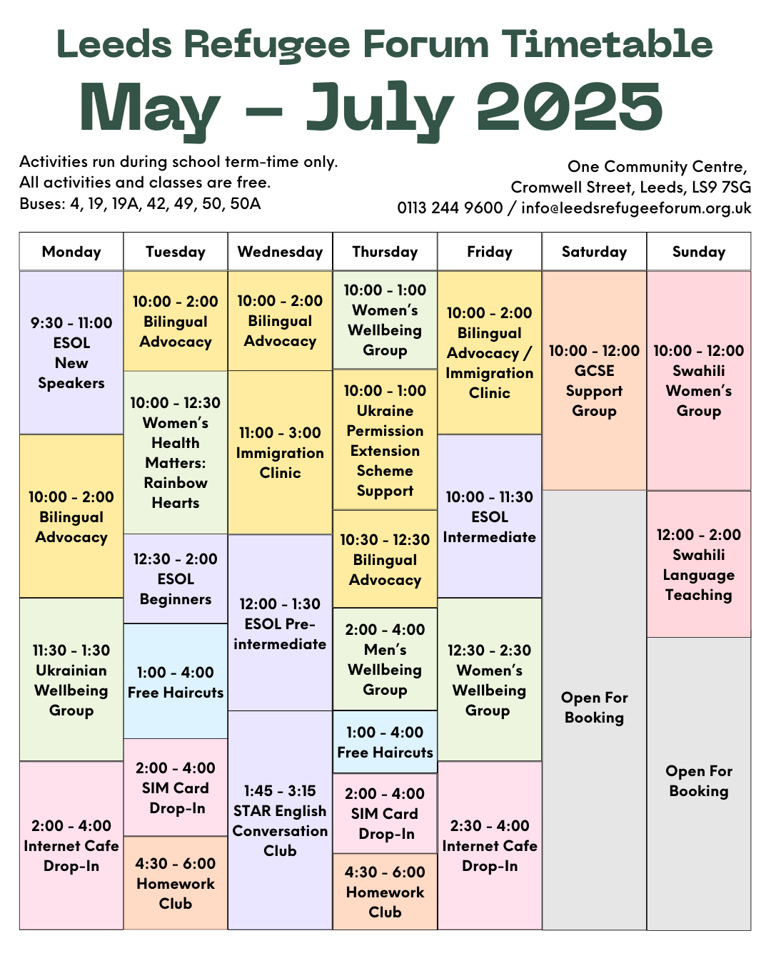 Activity Timetable May – July 2025